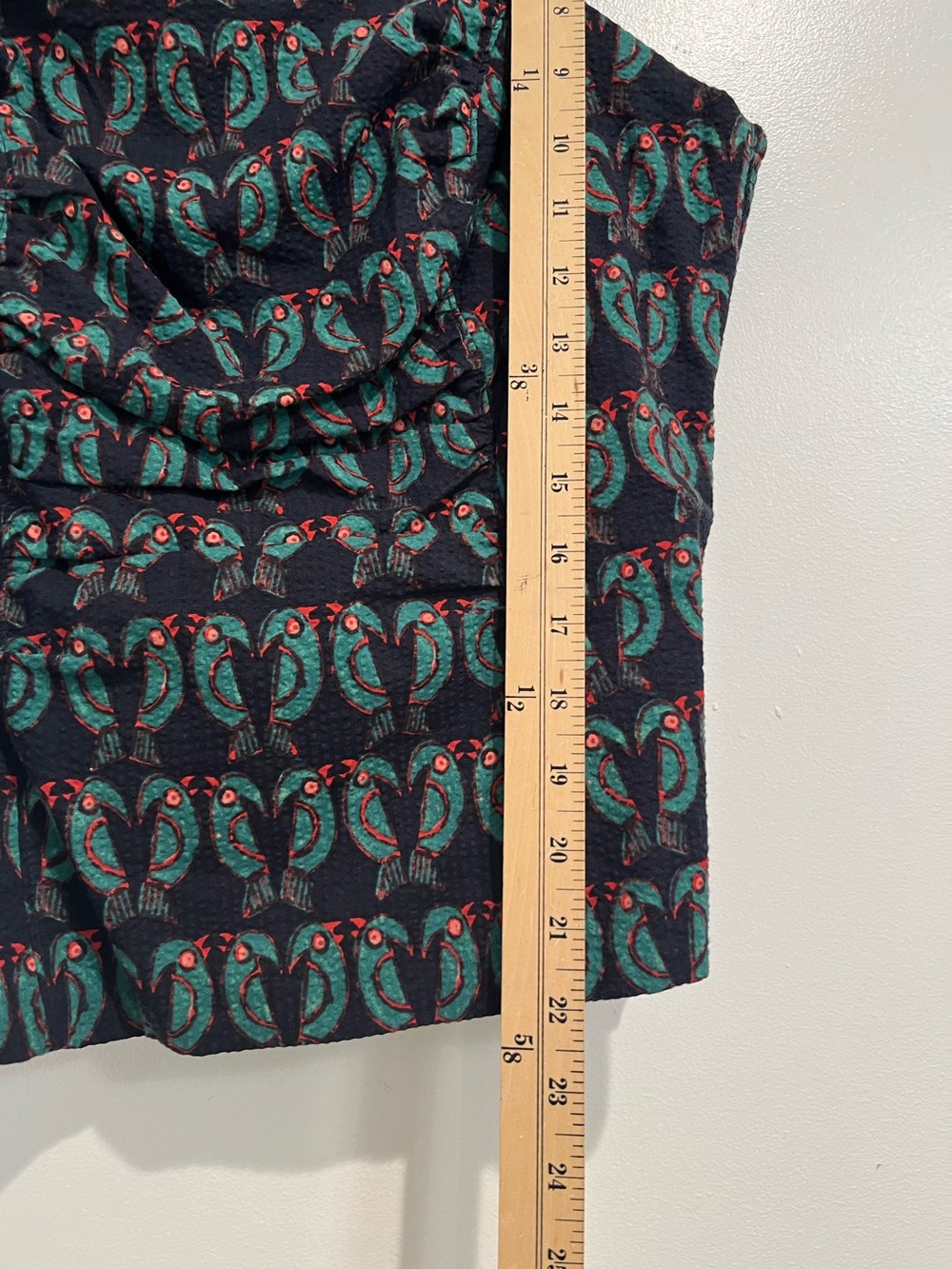 Anthropologie Maeve Blue & Green Cotton Ruched Toulouse Parrot Print Top‎ Sz. 8 - Picture 10 of 11
